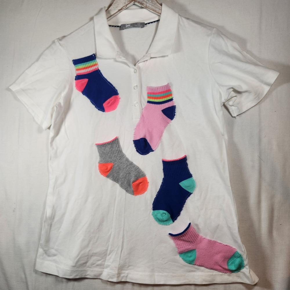 Lee Riders White Polo Shirt Sock Applique DIY Custom Laundry costume